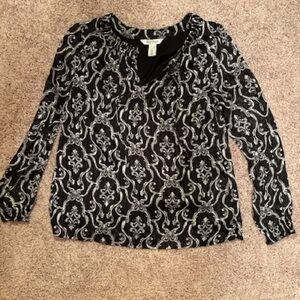 WHBM black and white blouse